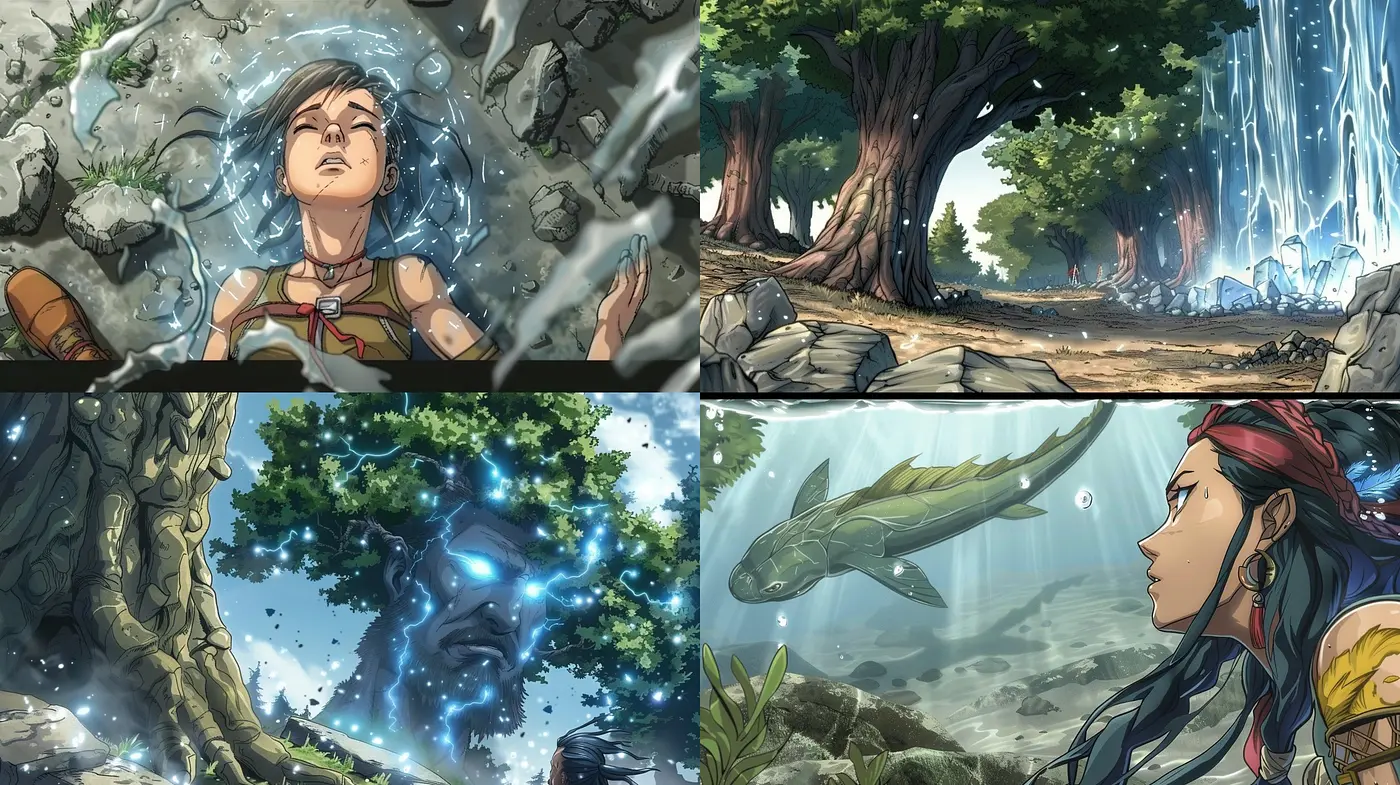 Ethereal Nature and Elemental Fantasy: A Consistent Artistic Vision Across Diverse Scenes - Midjourney sref style