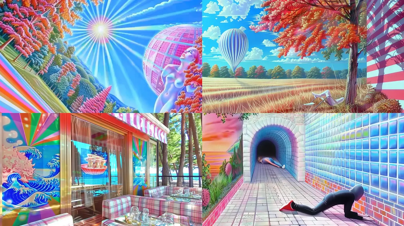 Saturated Dreamscape Fusion with Surreal and Psychedelic Undertones - Midjourney sref style