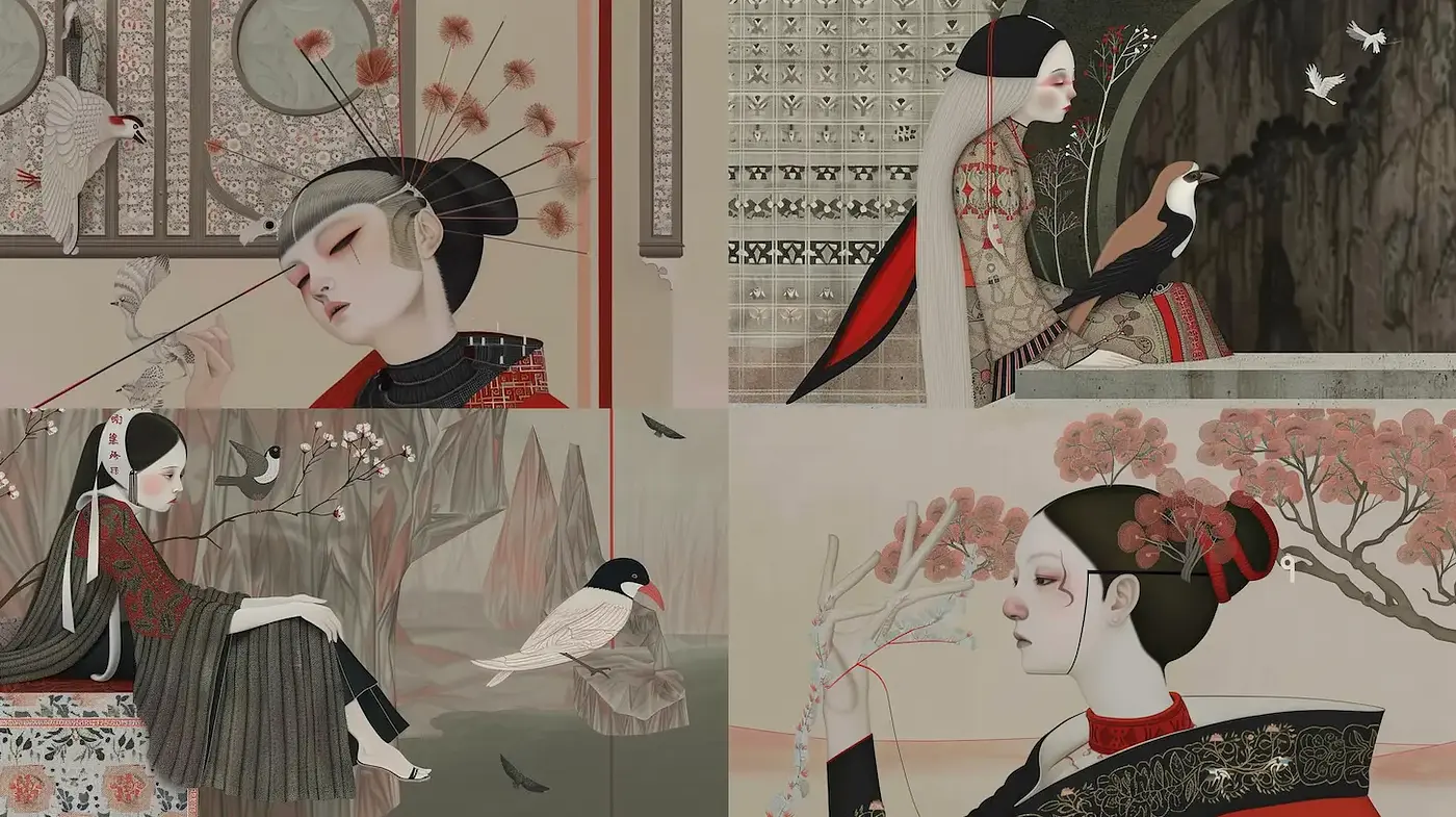 Elegant and Ethereal Aesthetics with a Touch of Contemporary Asian Inspiration - Midjourney sref style