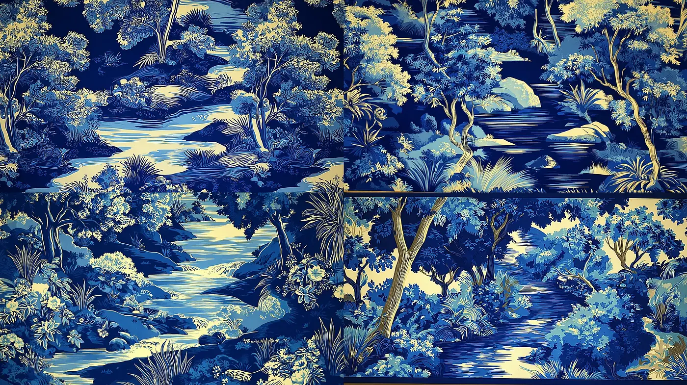 Serene Blue Forest Landscapes with Tropical Flora - Midjourney sref style