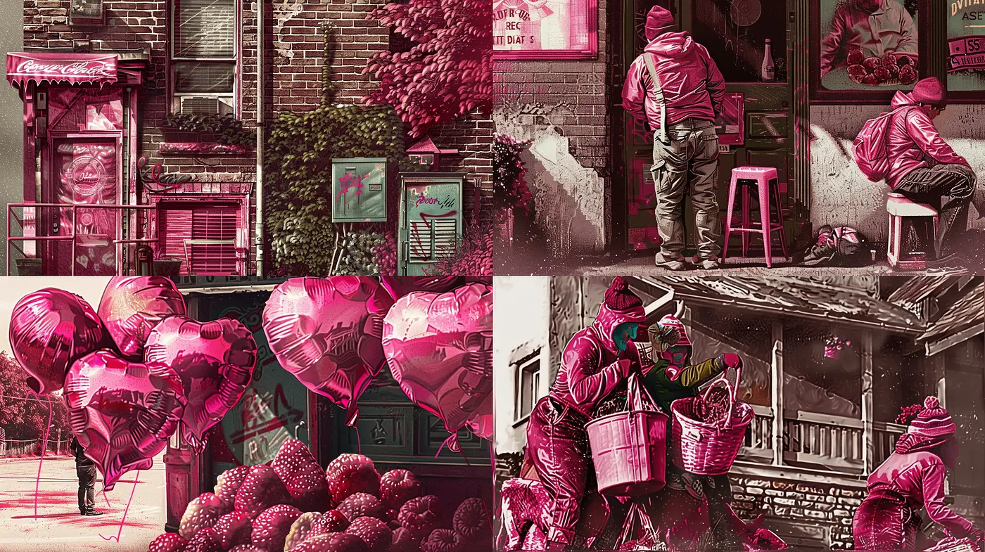 Crimson Nostalgia: A Homage to Monochromatic Memories in Urban Textures - Midjourney sref style