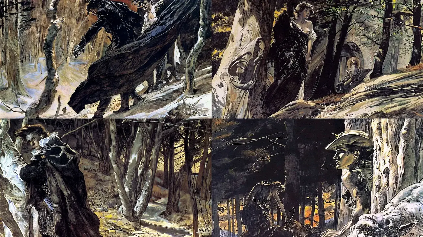 Mysterious and Dramatic Expressionism with Nature Elements - Midjourney sref style