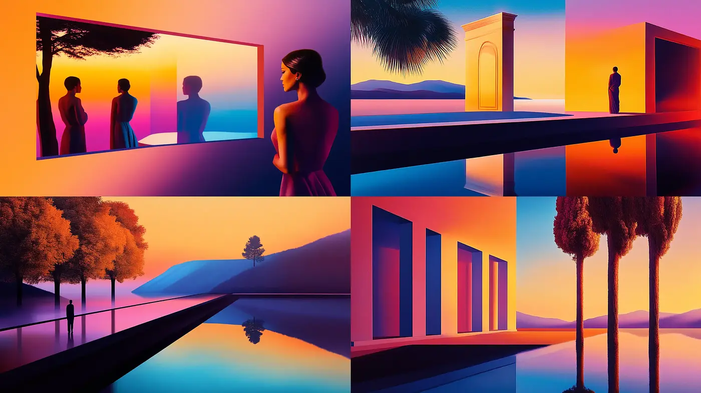 Consistent Dusk Hues in Surrealist Tranquility - Midjourney sref style