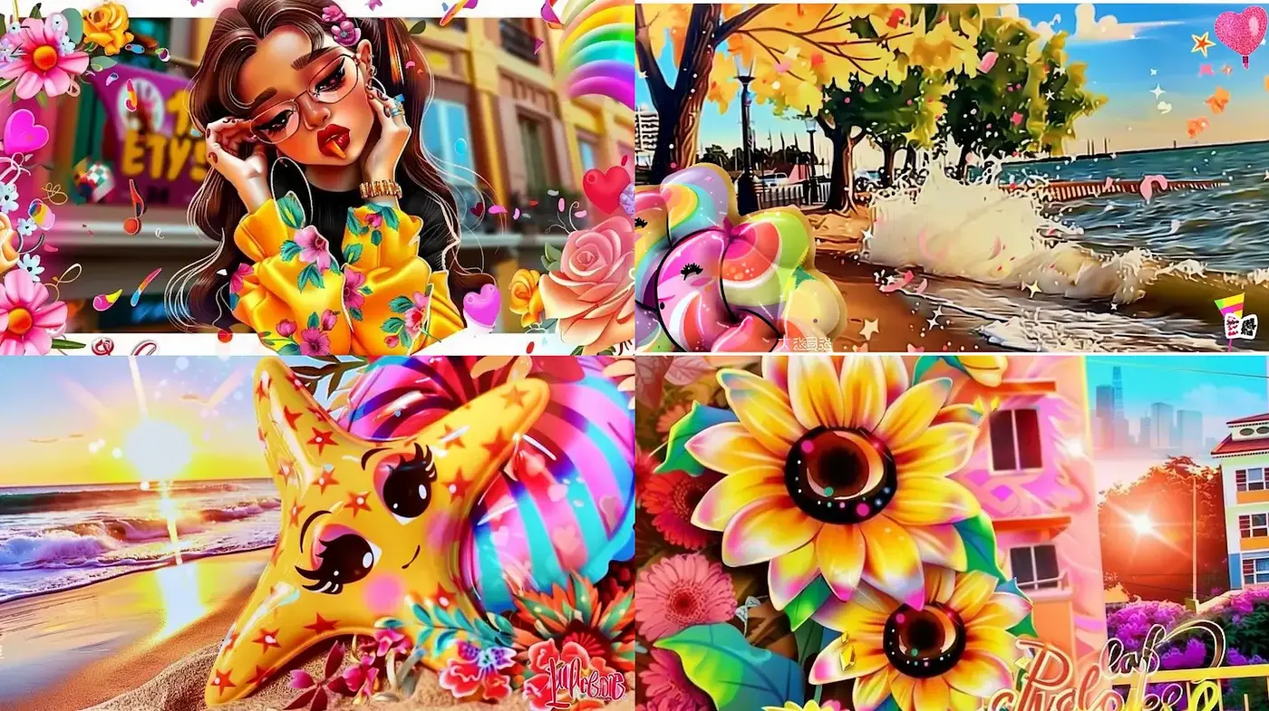 Vibrant and Whimsical Summer Aesthetic with Retro Influences - Midjourney sref style