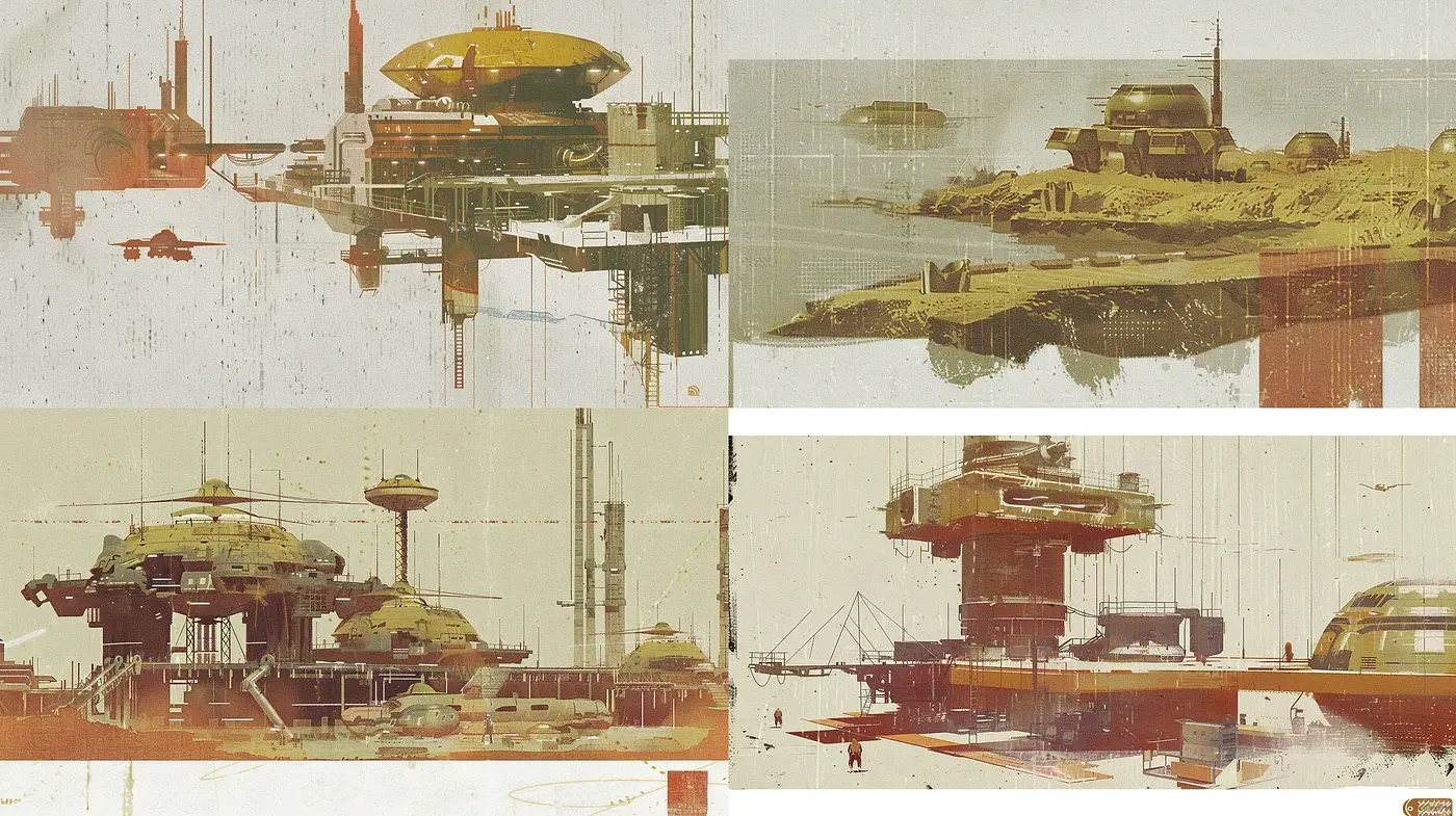 Retro-Futuristic Distressed Canvas Exploration - Midjourney sref style