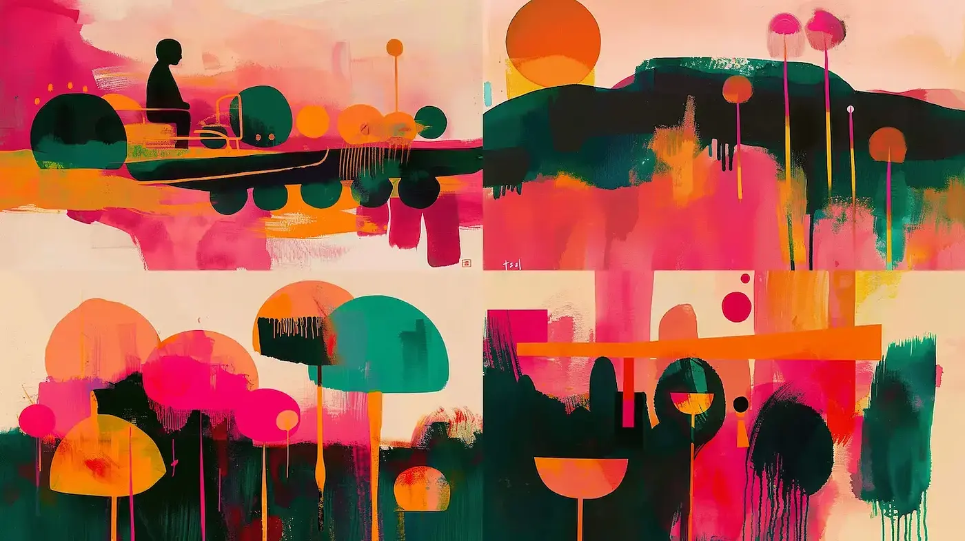 Vibrant Abstract Landscapes with Playful Geometry and Warm Tones - Midjourney sref style