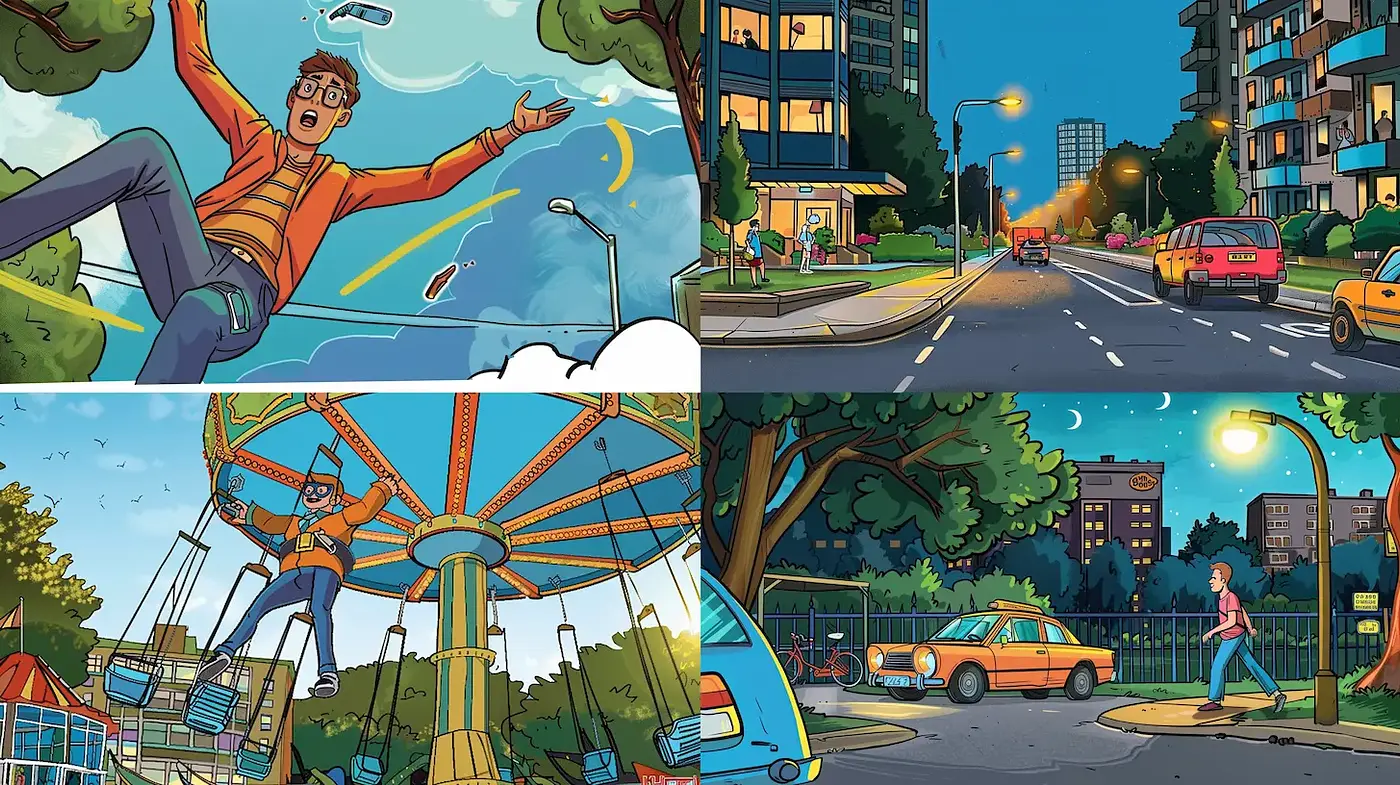 Vibrant Urban Scenes with a Playful Cartoon Aesthetic - Midjourney sref style