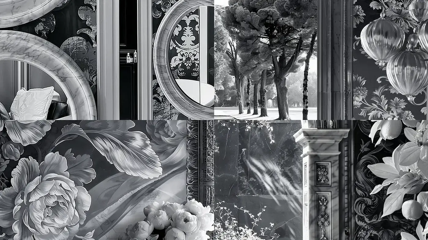 Monochrome Elegance of Nature and Architecture Fusion - Midjourney sref style