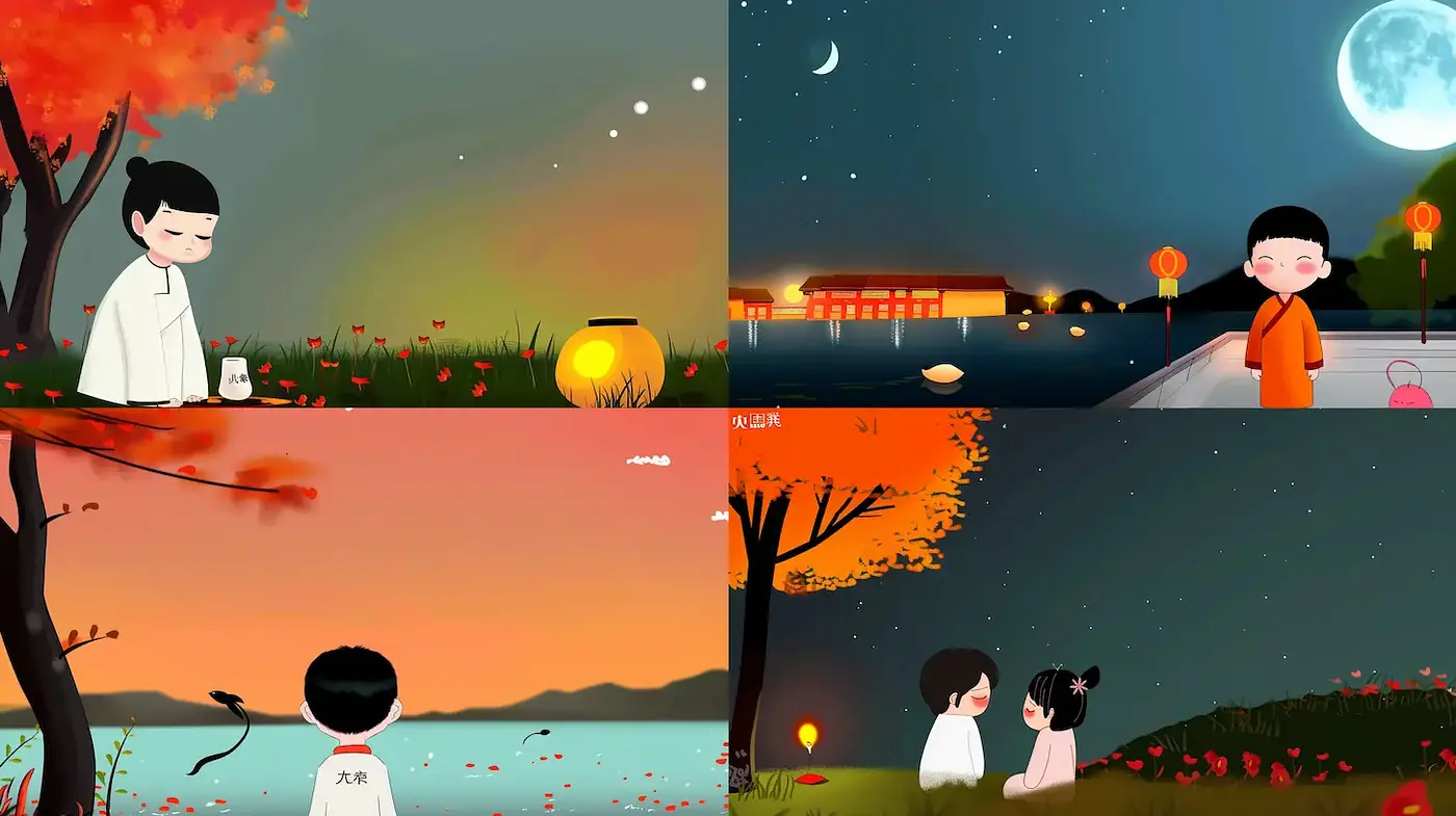 Serene and Whimsical Illustrations with Cultural Echoes - Midjourney sref style