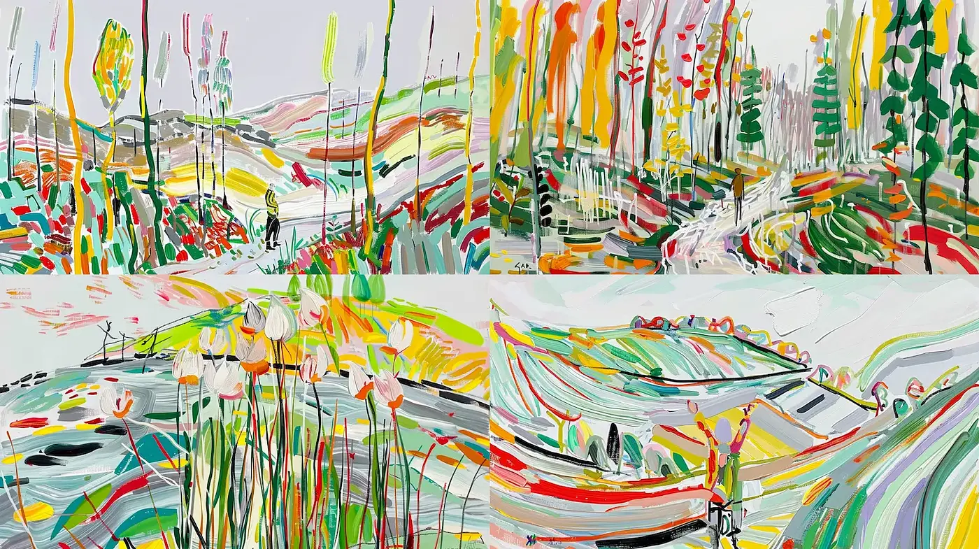 Vibrant Abstract Landscapes with Dynamic Brushwork - Midjourney sref style