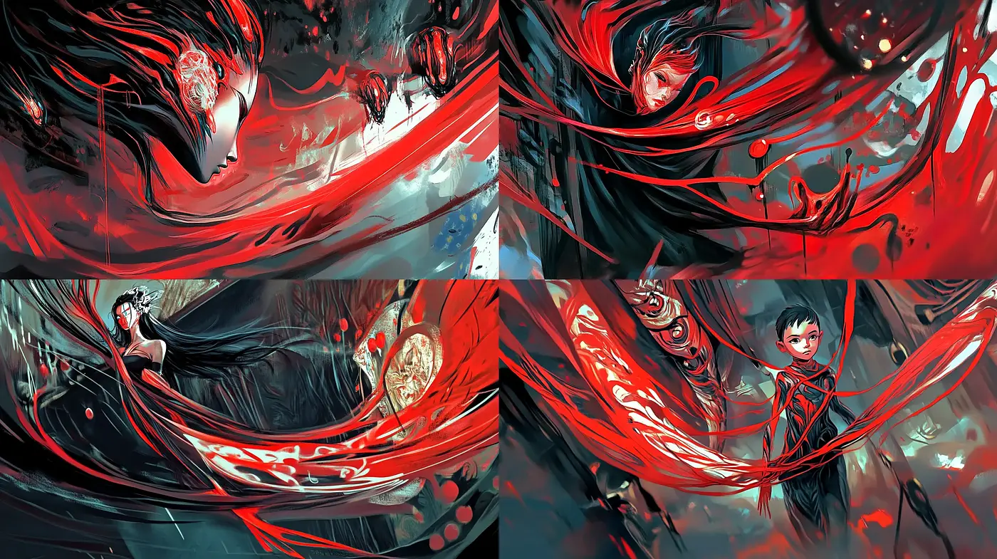 Whirlwind of Crimson Dynamo - Abstract Expressionist Energy - Midjourney sref style