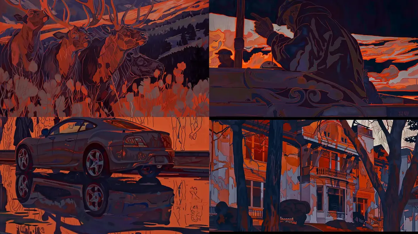 Dynamic and moody artistic expressions with bold contrasts and intricate details - Midjourney sref style