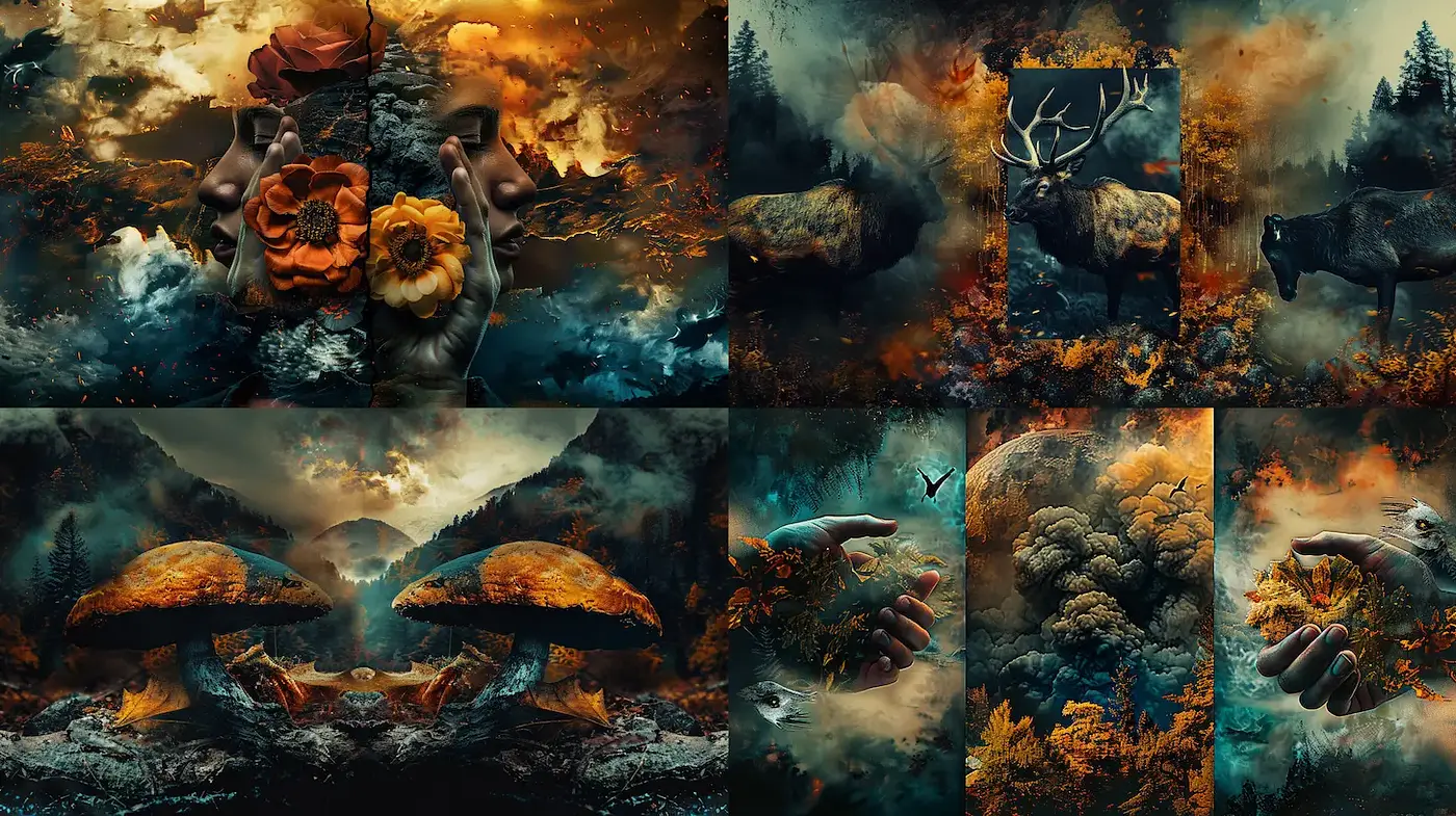 Mystical Imagery Blending Nature and Fantasy with Touches of Surrealism - Midjourney sref style