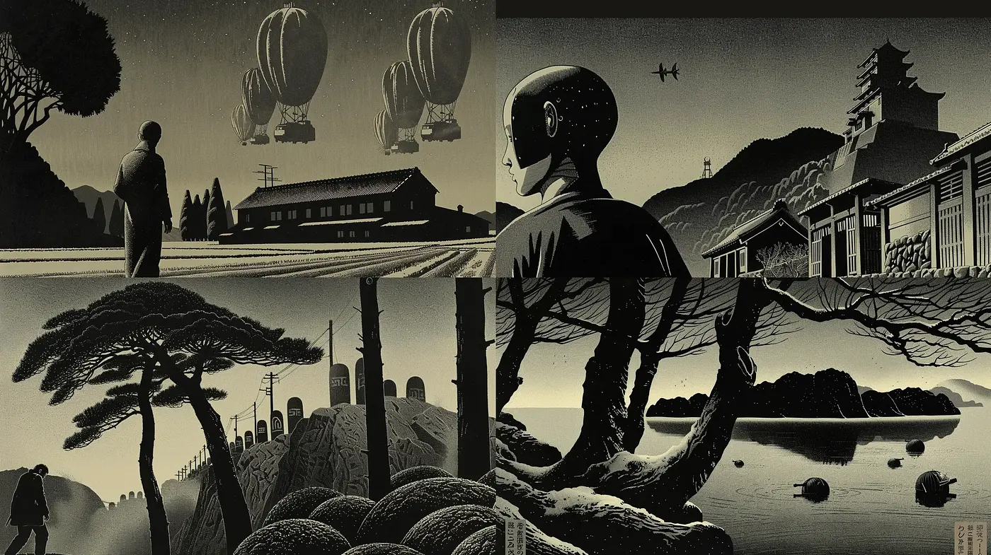 Monochromatic Retrofuturistic Dreamscape - Midjourney sref style