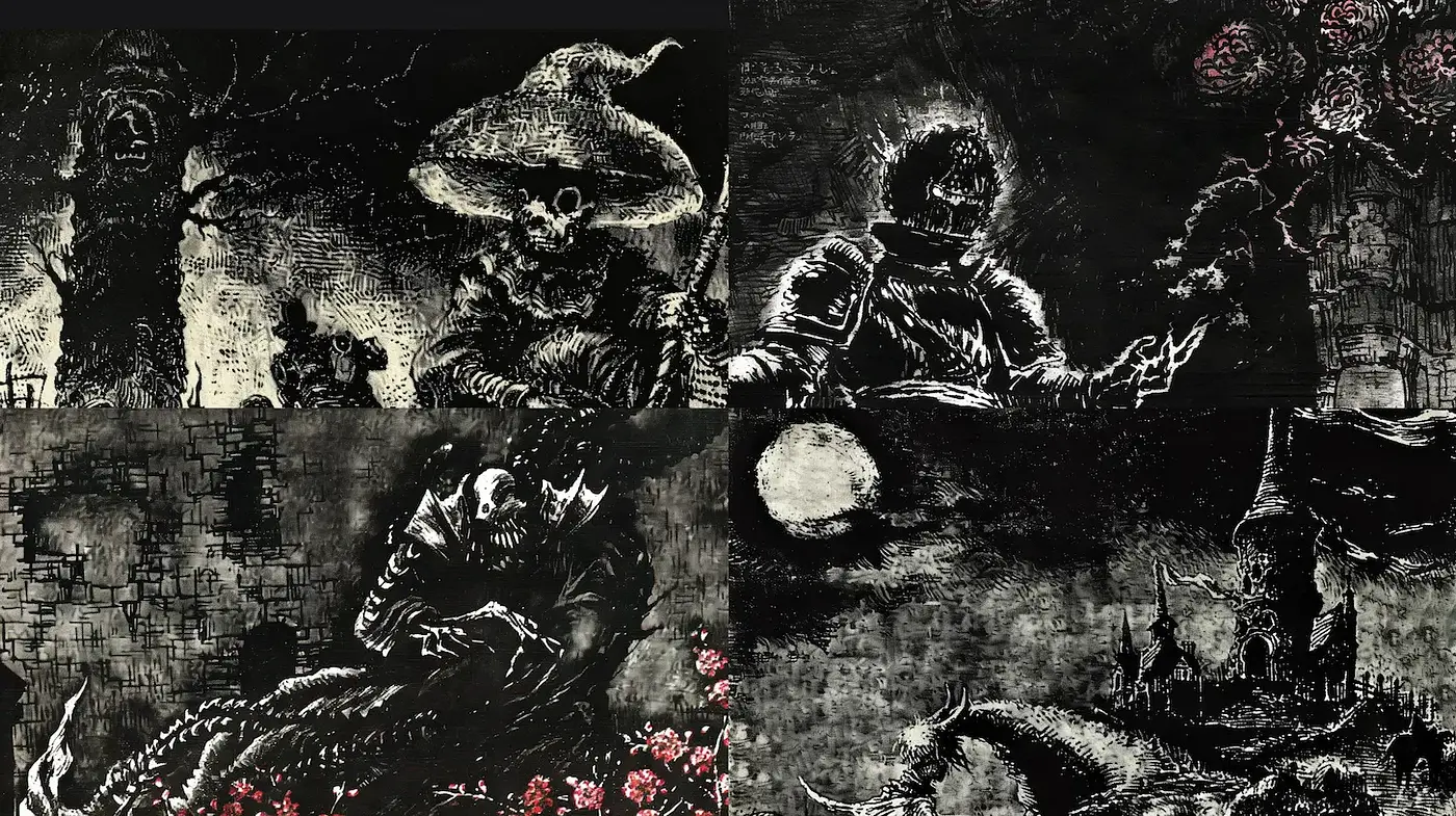 Dark, gothic illustration style with intricate textures and haunting imagery - Midjourney sref style