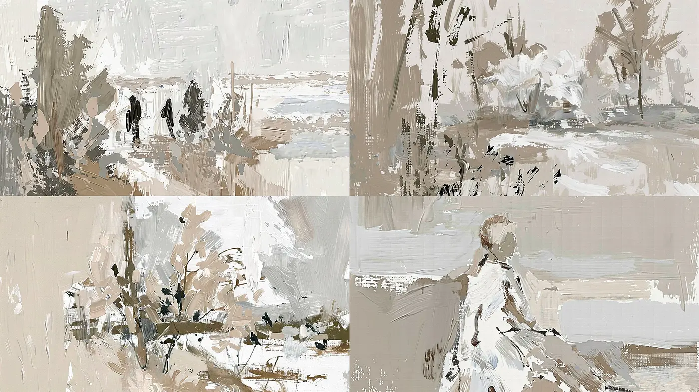 Monochromatic Harmony in Textured Impasto Fields - Midjourney sref style