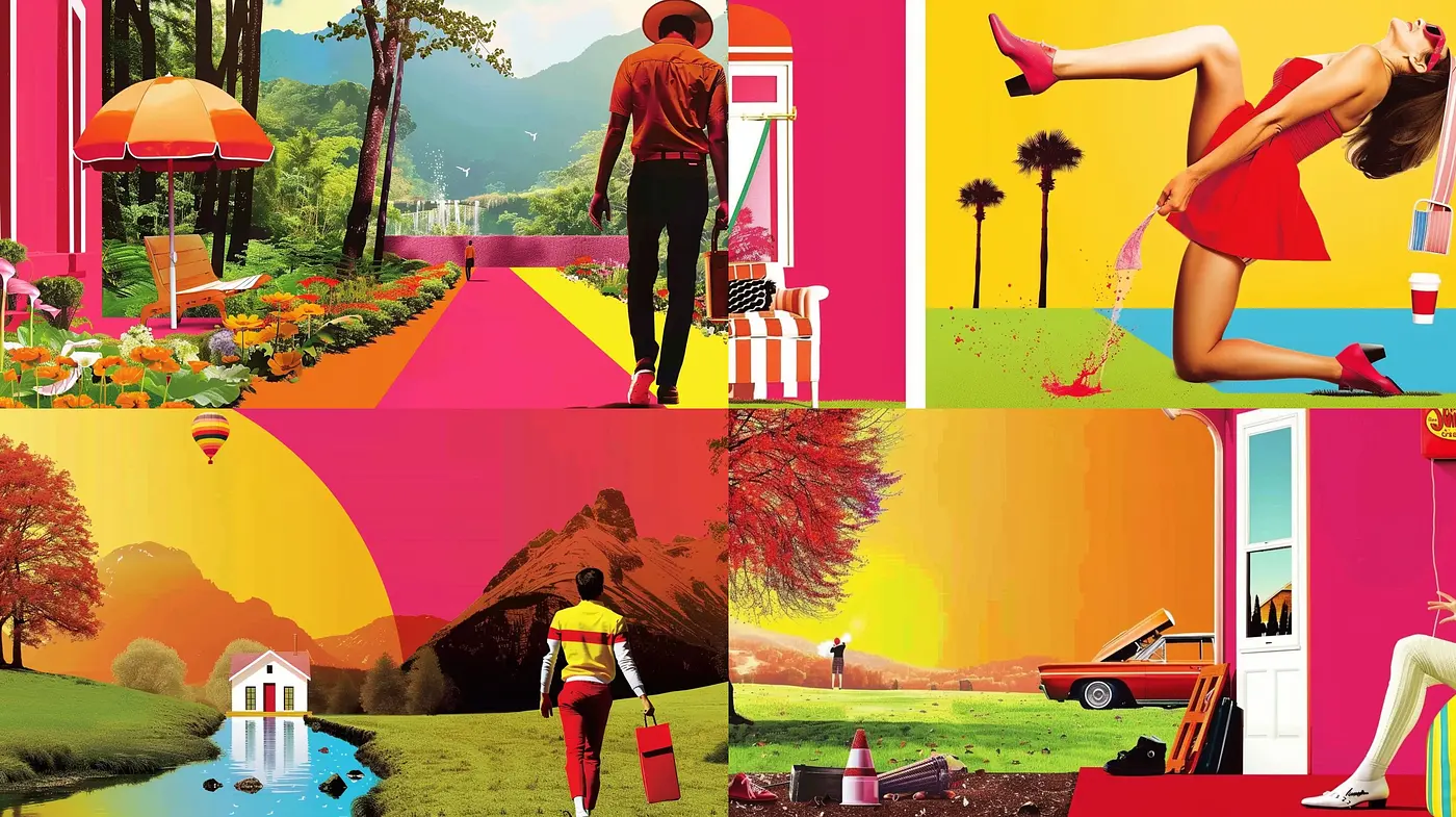 Vibrant Panorama of Retrofuturistic Dreamscape - Midjourney sref style