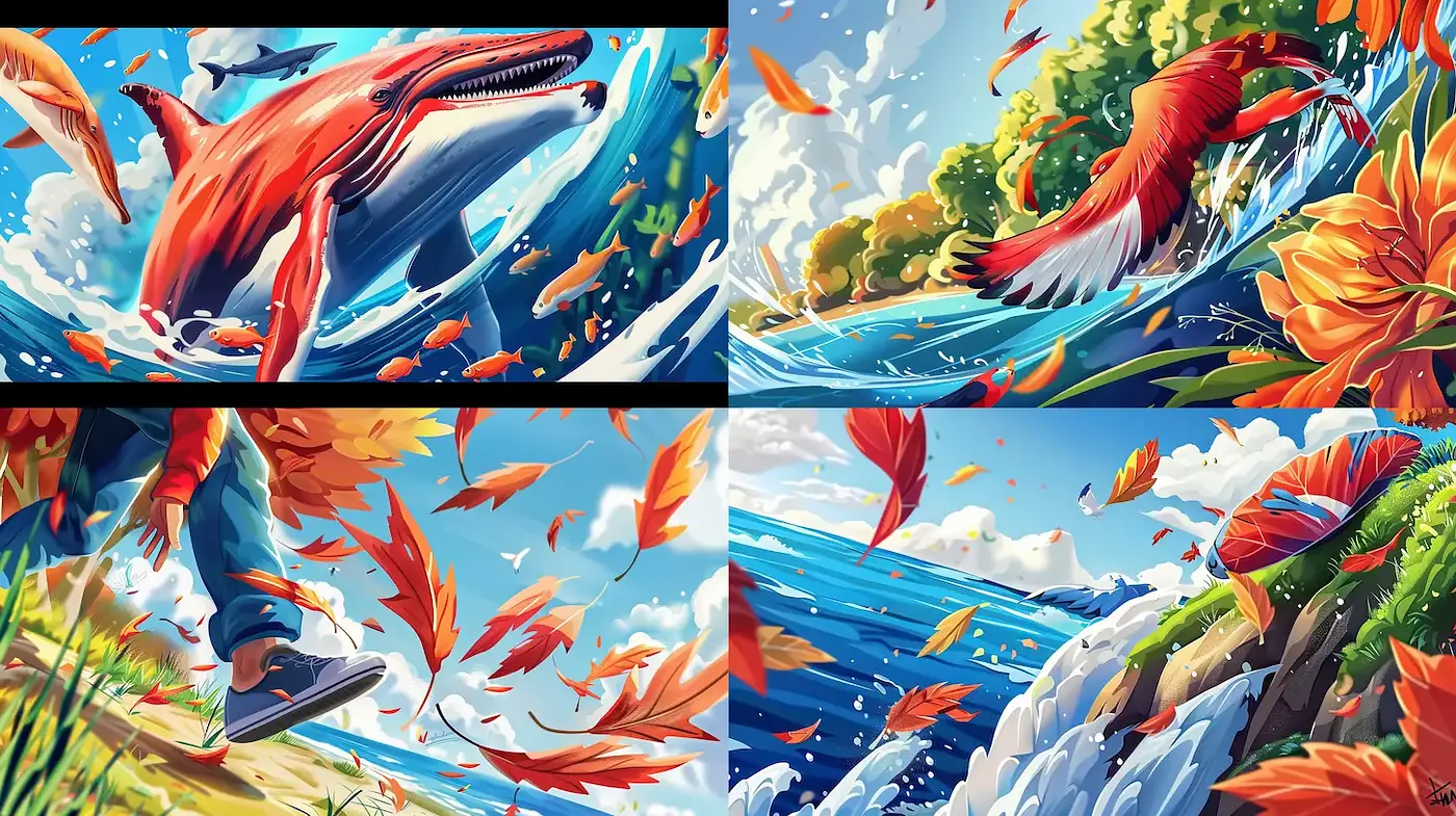 Dynamic and Vibrant Nature Scenes with a Whimsical Touch - Midjourney sref style