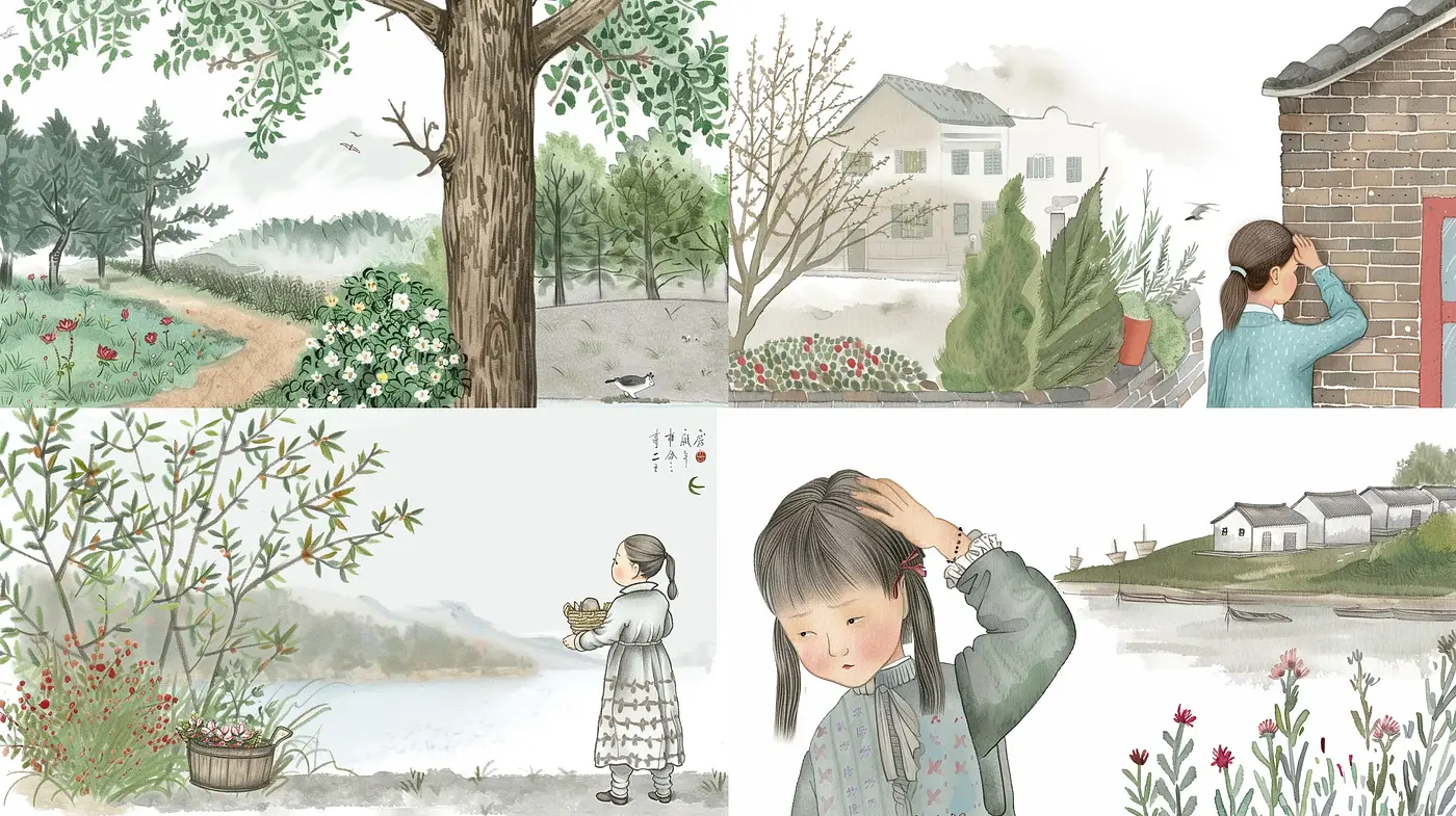 Tranquil East Asian Watercolor Sceneries with Subtle Pastel Tones - Midjourney sref style