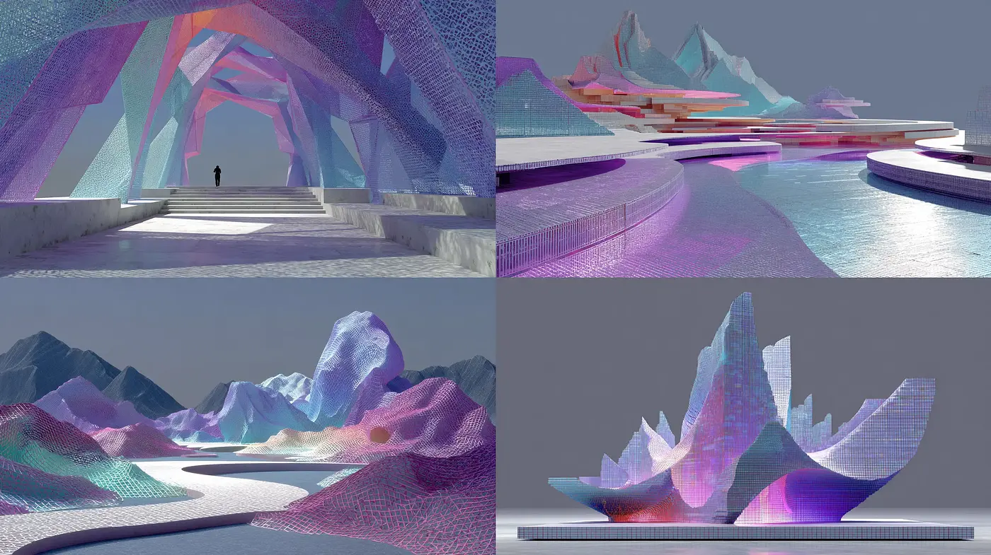 Contemporary Geometric Landscapes with Ethereal Aesthetic - Midjourney sref style