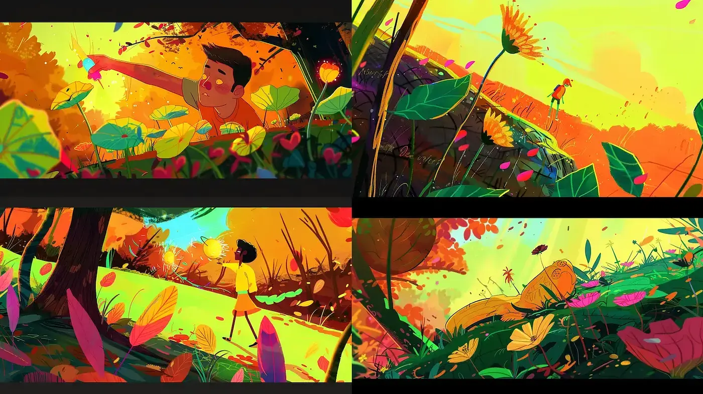 Vibrant and Whimsical Exploration of Nature with a Folk Art Vibe - Midjourney sref style