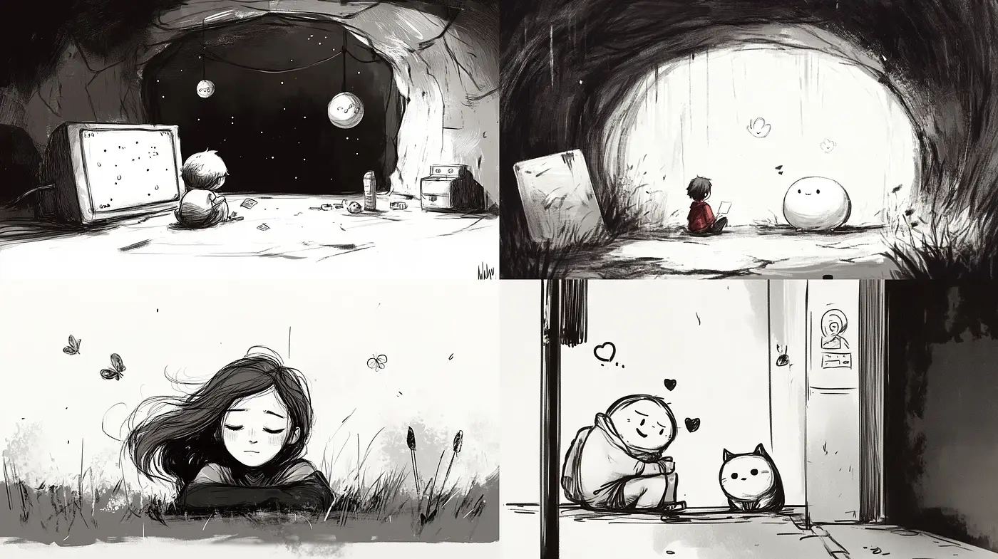 Monochrome Visions: A Study in Ink-Washed Storytelling - Midjourney sref style