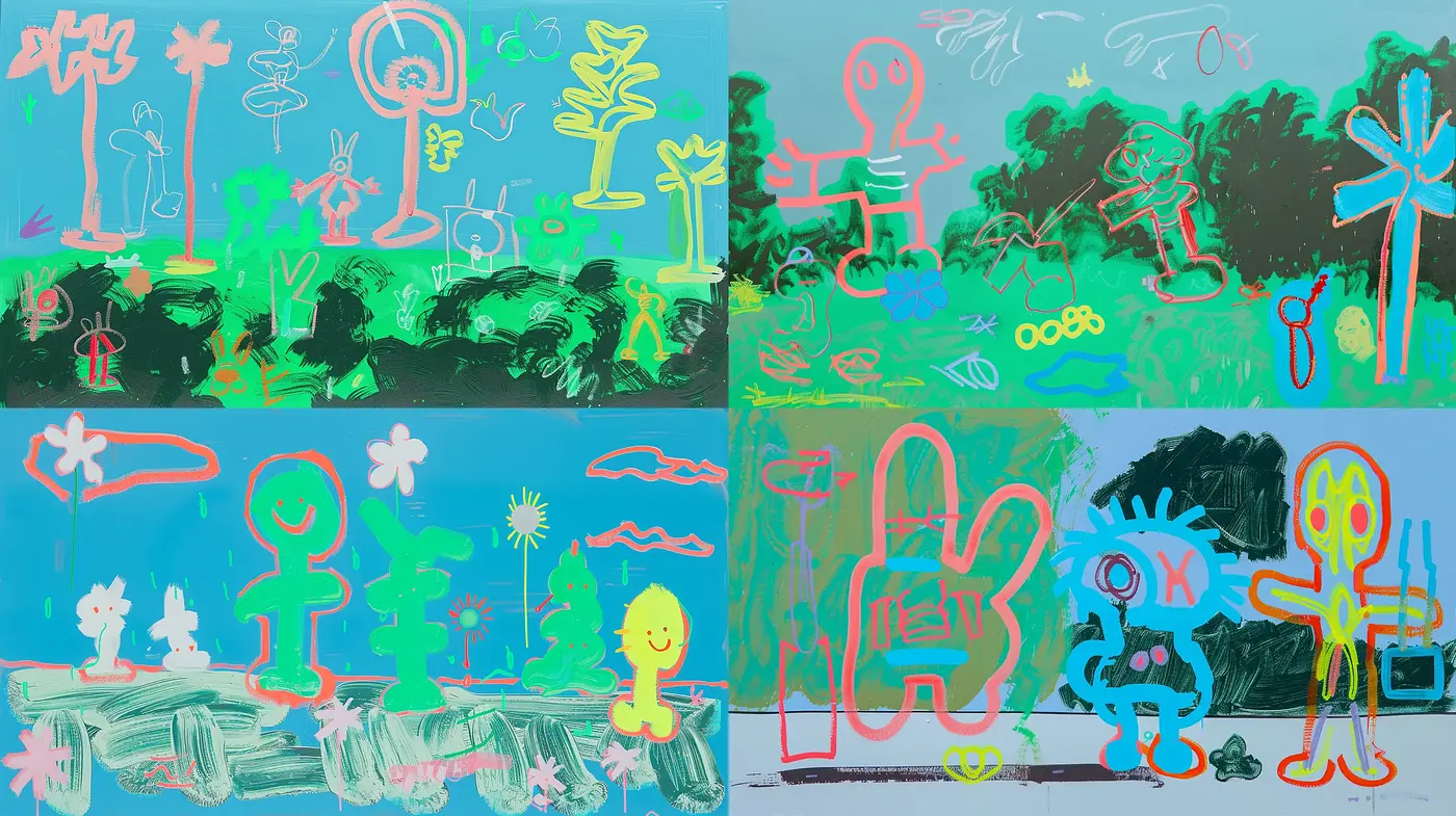 Abstract Doodle Fusion with a Playful and Vivid Essence - Midjourney sref style
