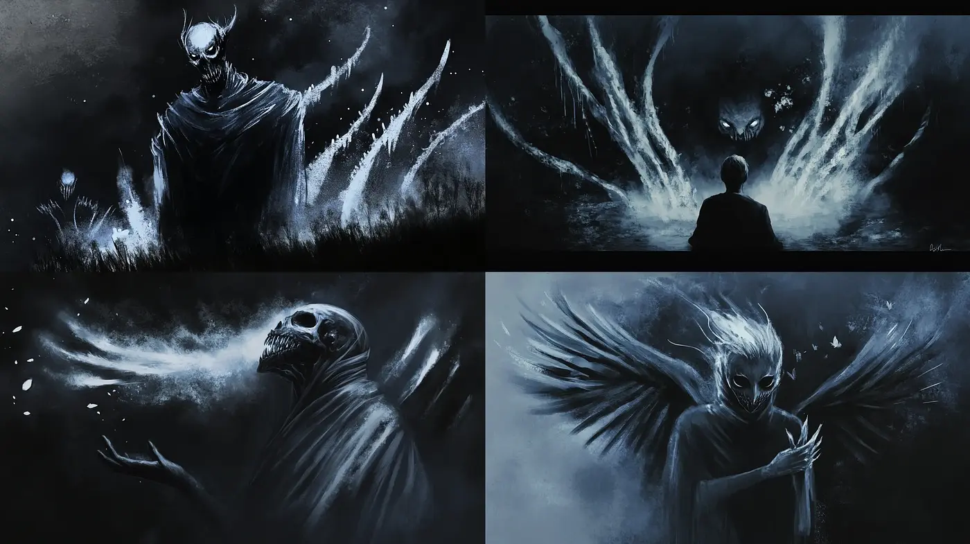 Ethereal Nocturne: A Dark Fantasy Symphony in Monochrome - Midjourney sref style