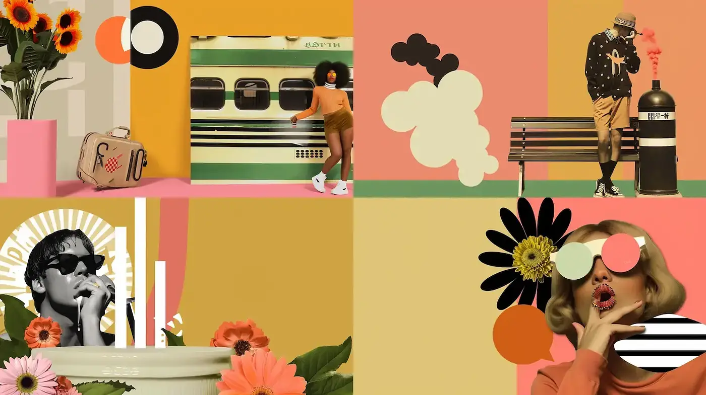 Vibrant Retro Pop Art with a Playful Aesthetic and Floral Elements - Midjourney sref style