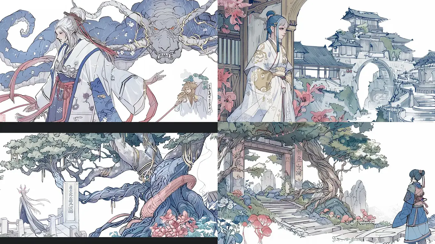 Ethereal and Serene Illustrations with a Harmonious Blend of Nature and Myth - Midjourney sref style