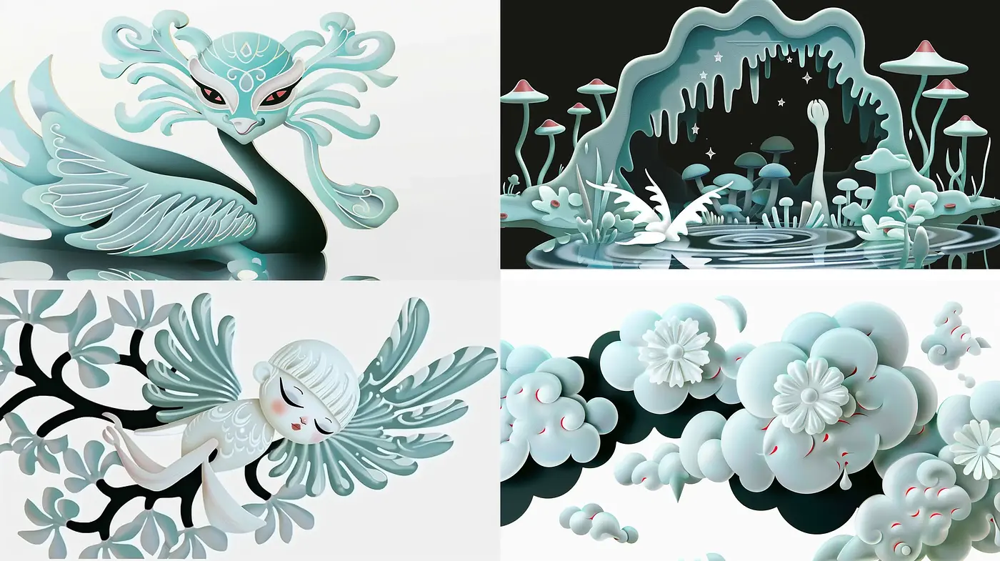 Ethereal Aquatic Dreamscape: A Stylistic Blend of Art Nouveau and Surrealism - Midjourney sref style