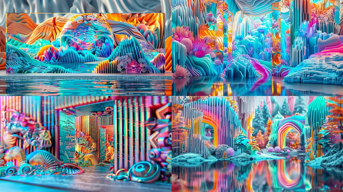 Vibrant and surreal landscapes with intricate textures - Midjourney sref style