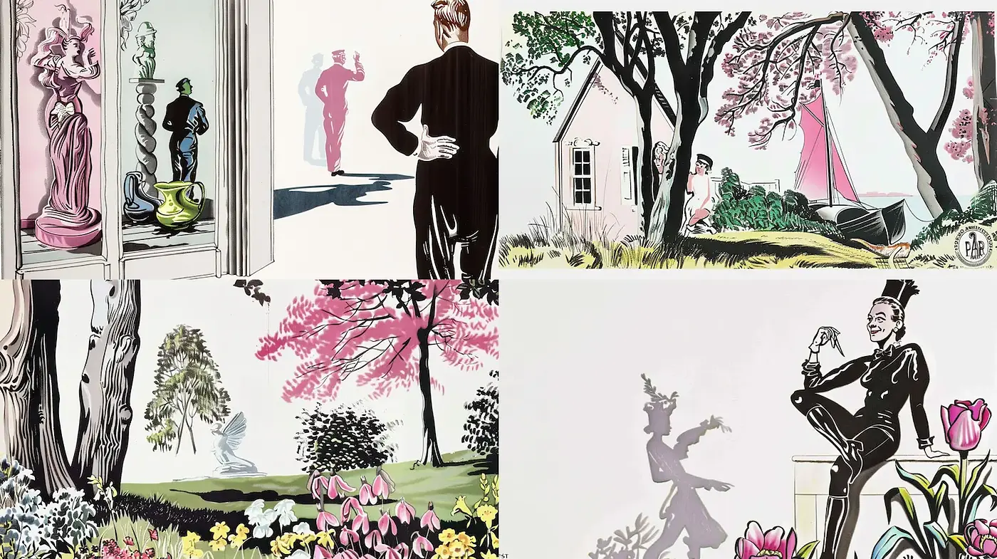 Charming Retro Illustration Inspired by Mid-20th Century Aesthetics - Midjourney sref style