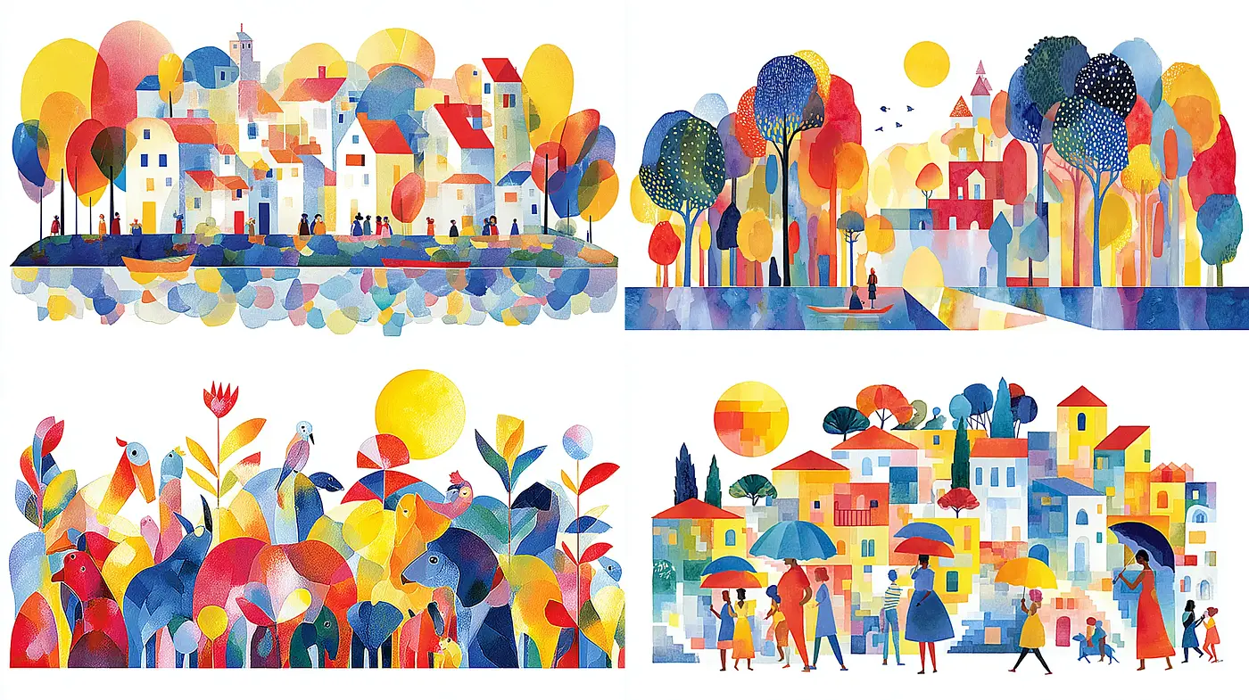 Vibrant Abstract Landscapes with a Playful Atmosphere - Midjourney sref style