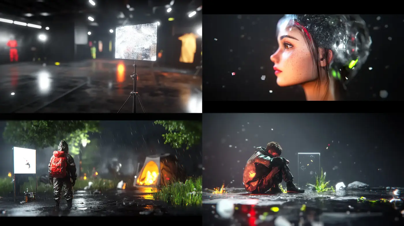 Rain-Drenched Cinematic Visions with Ethereal Luminescence - Midjourney sref style