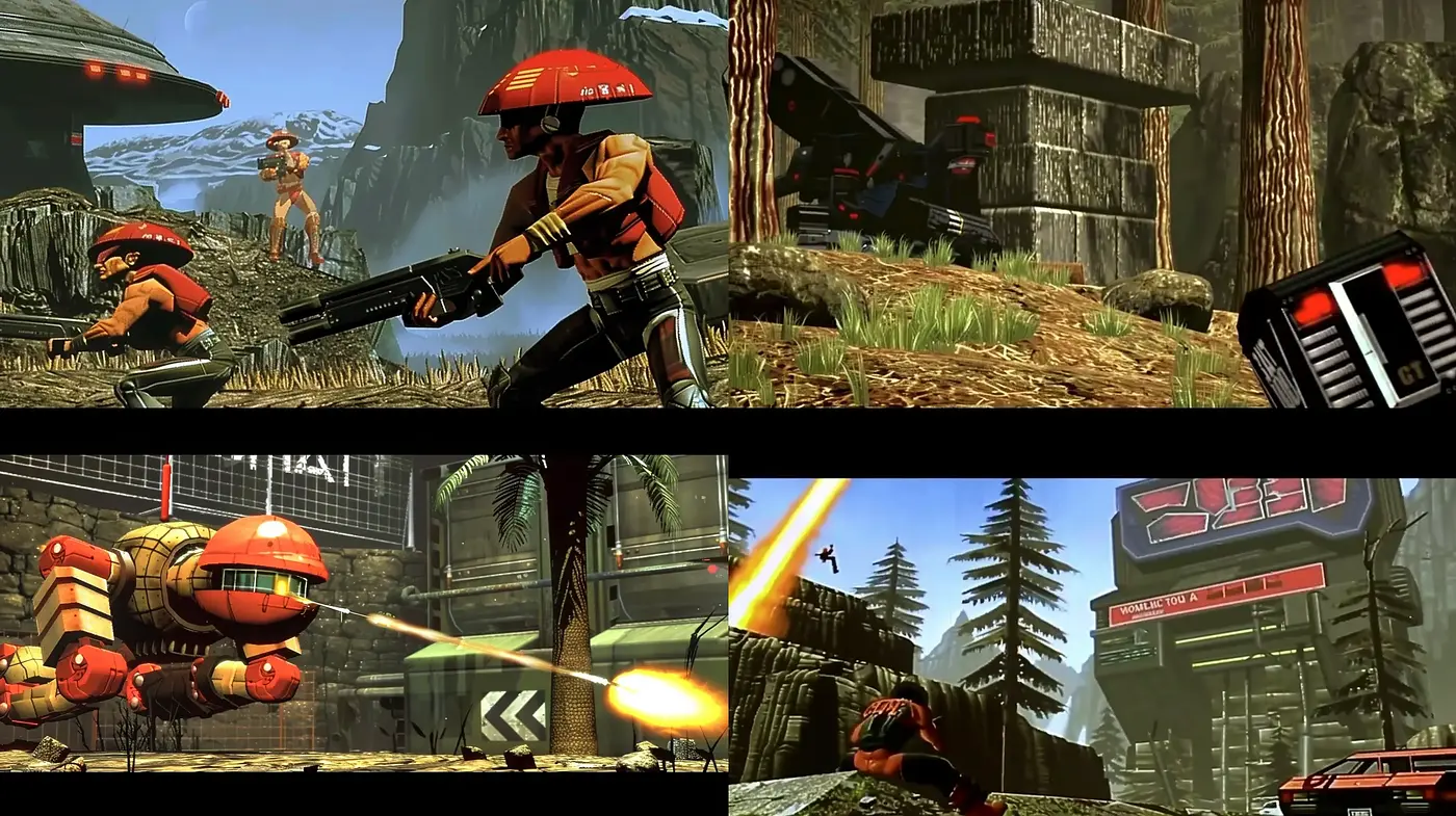Futuristic Retro Sci-Fi Panorama with Vibrant Overtones - Midjourney sref style