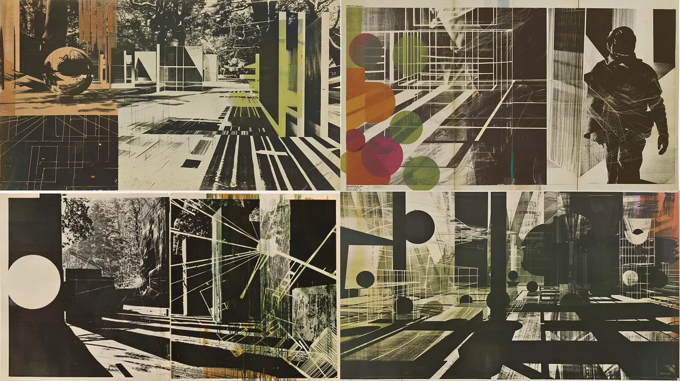 Abstract Urban Melancholy: Muted Tones Meshing with Geometric Serenity - Midjourney sref style