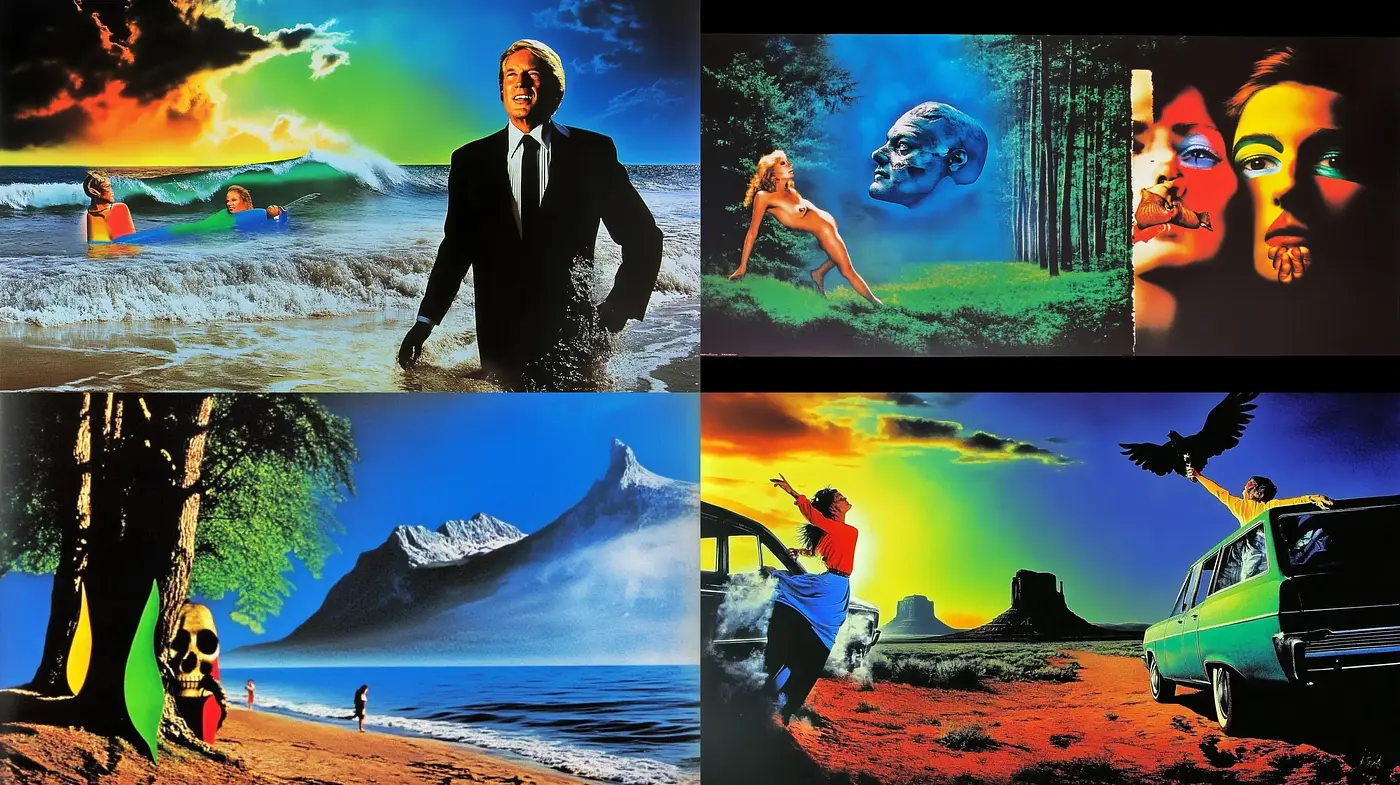 Surreal Dreamscapes with Retro Cinematic Undertones - Midjourney sref style