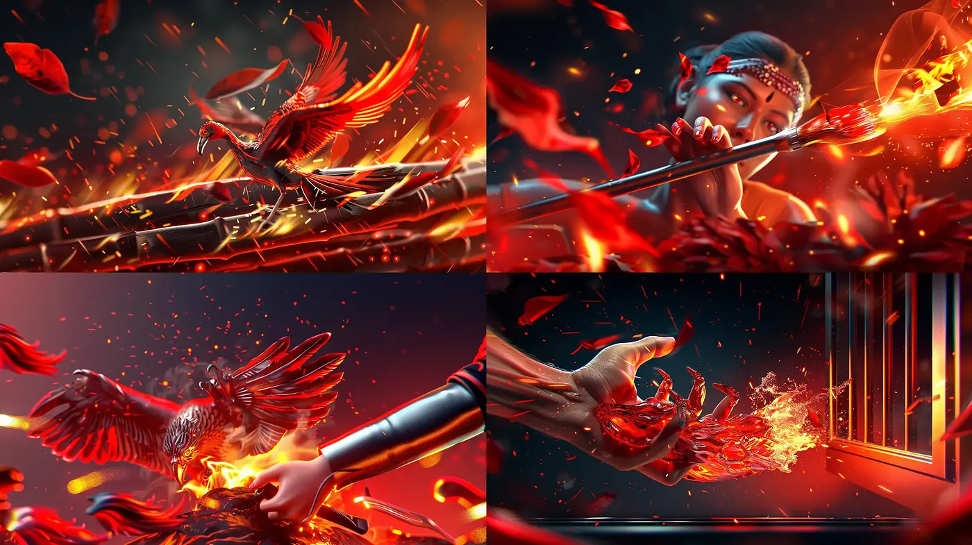 Dynamic Fiery Elegance in Digital Brushwork - Midjourney sref style
