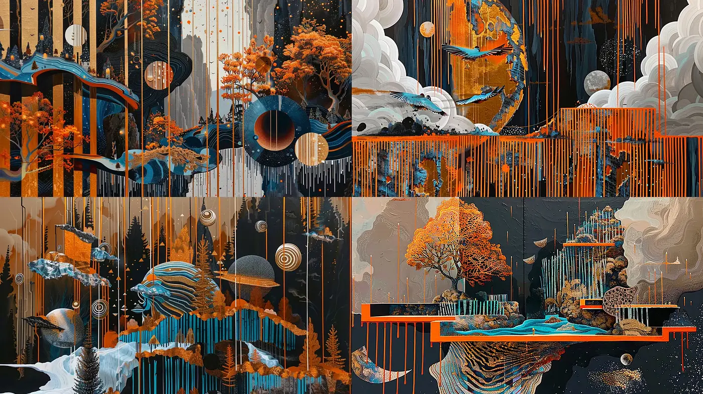 Surreal Digital Landscapes Fusing Nature and Geometry - Midjourney sref style