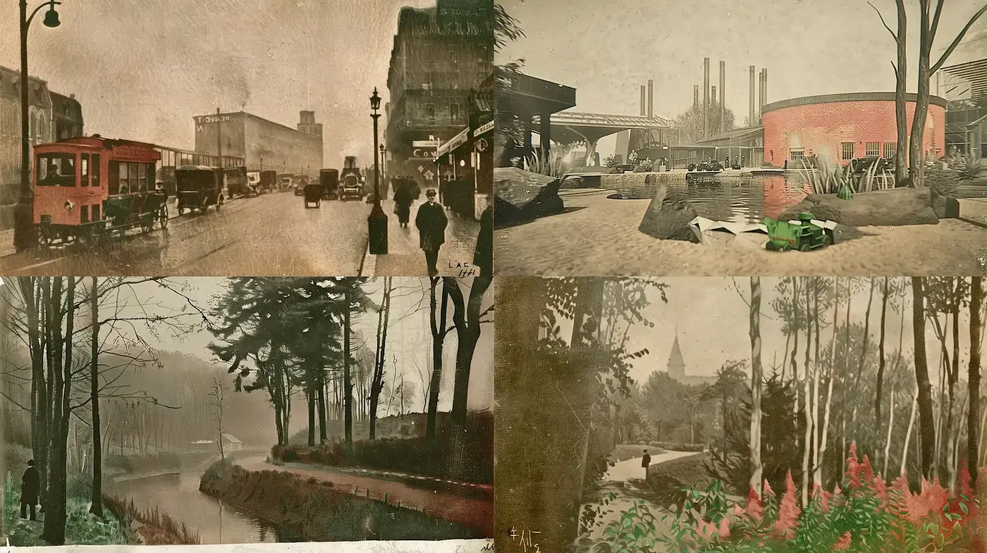 Ethereal and Vintage Compositions with Natural and Urban Elements - Midjourney sref style