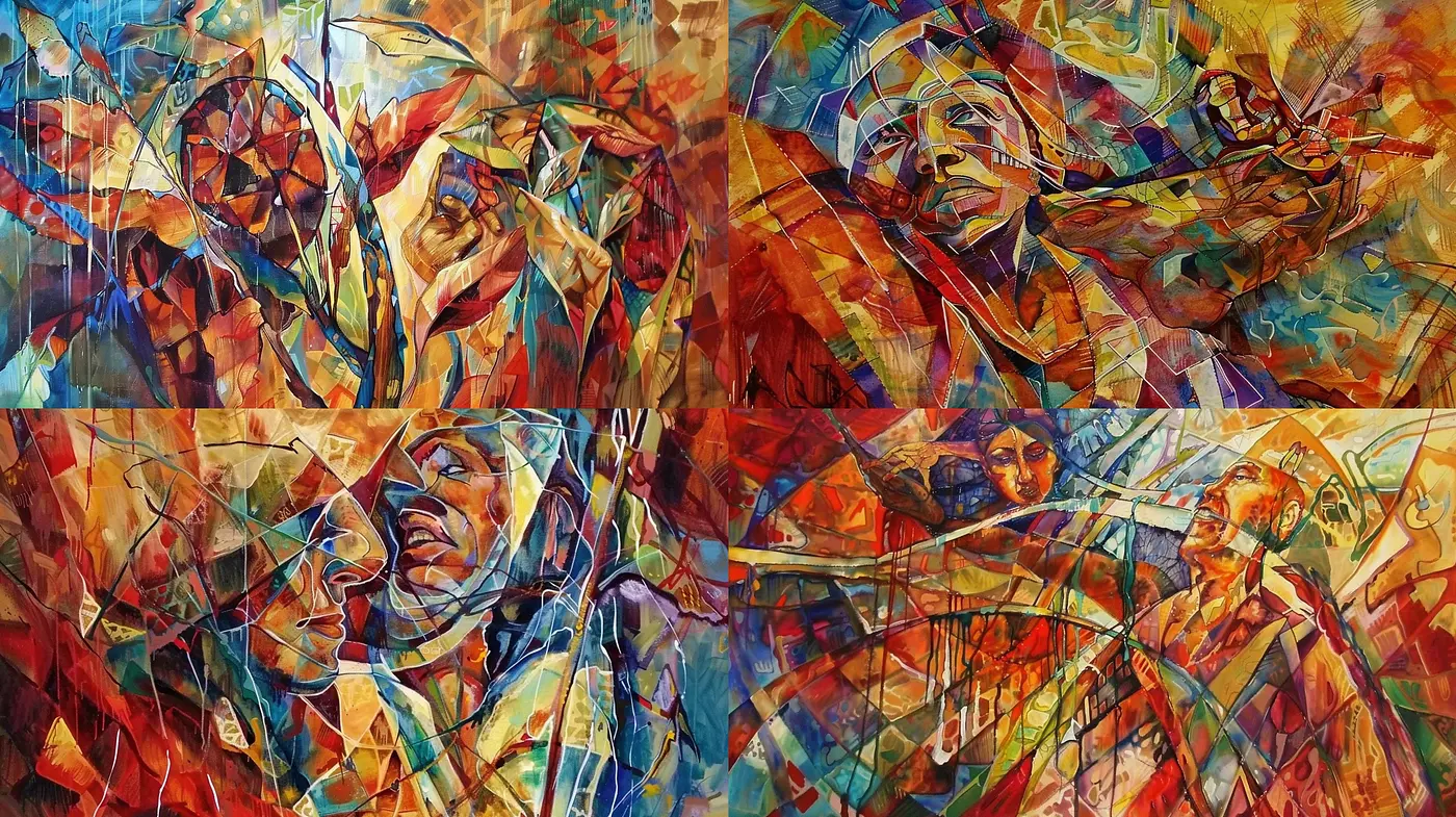 Vibrant Geometric Abstraction Across Diverse Visual Narratives - Midjourney sref style