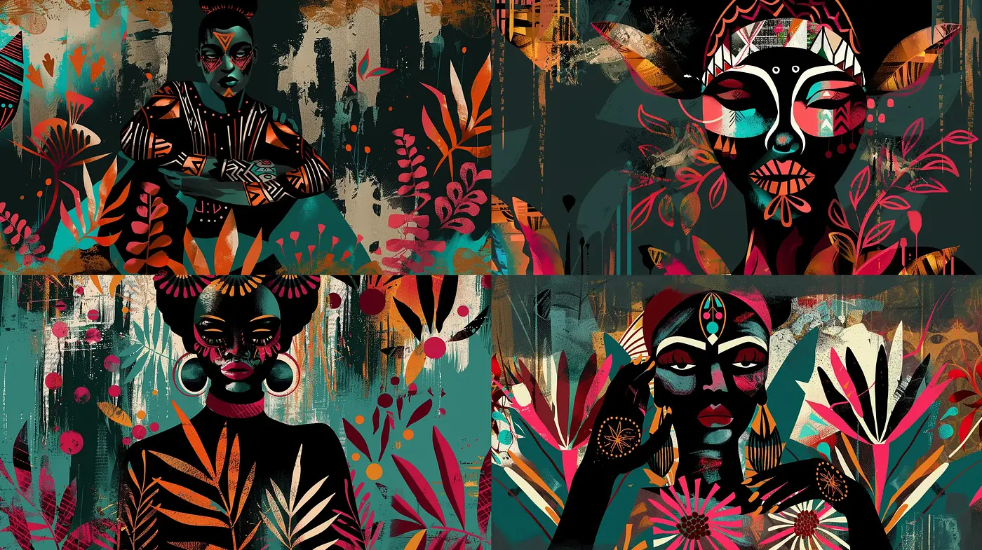 Tropical Noir Fusion: A Symphonic Blend of Vibrant Anthropomorphic Artistry - Midjourney sref style