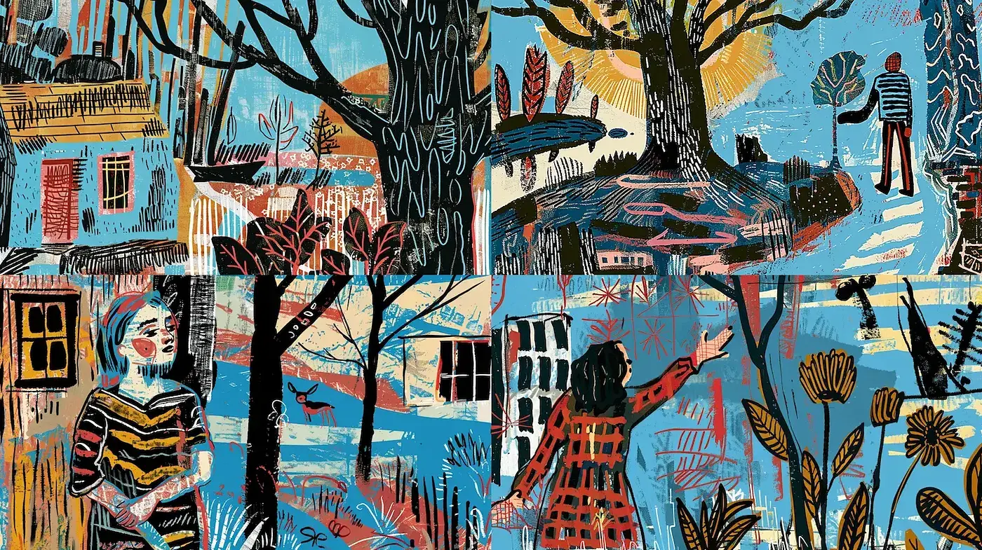 Whimsical and Expressive Illustrative Style with a Playful Narrative - Midjourney sref style