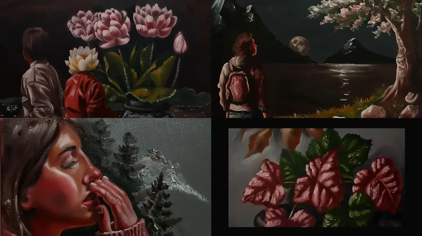 Moonlit Botanical Realism with a Melancholic Palette - Midjourney sref style