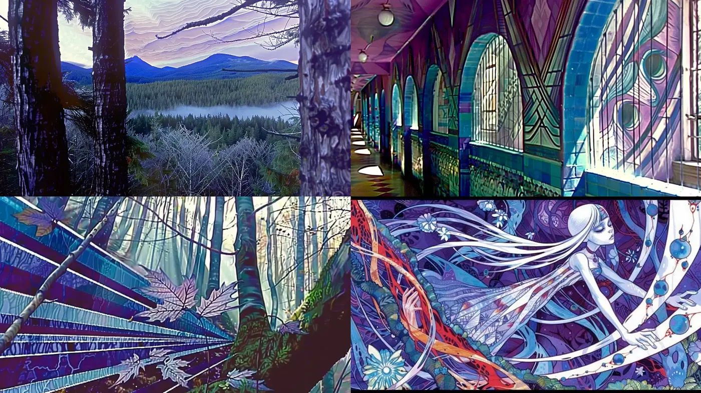 Mystical and Ethereal Panoramic Landscapes with Surrealist Touches - Midjourney sref style