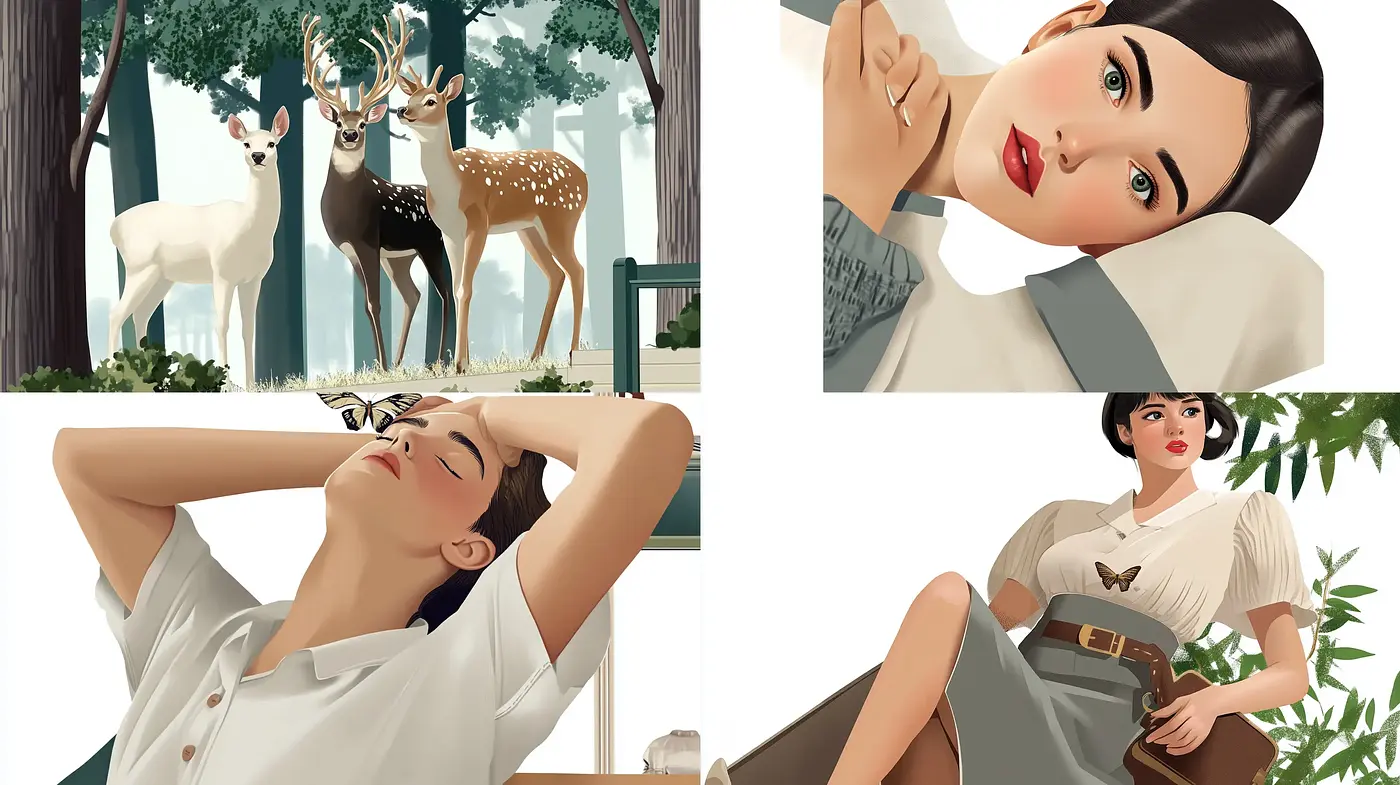 Elegant Tranquility in Modern Digital Illustration - Midjourney sref style