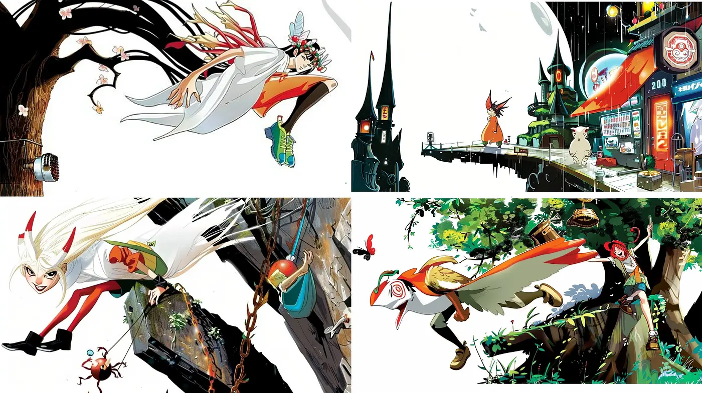 Dynamic Anime-Inspired Vignettes with a Vibrant and Stylized Palette - Midjourney sref style