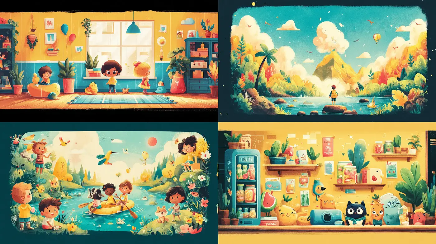 Whimsical and Vibrant Illustrations Capturing Joyful Moments - Midjourney sref style