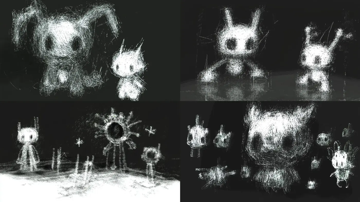 Ethereal Charcoal Sketches of Fantastical Creatures - Midjourney sref style